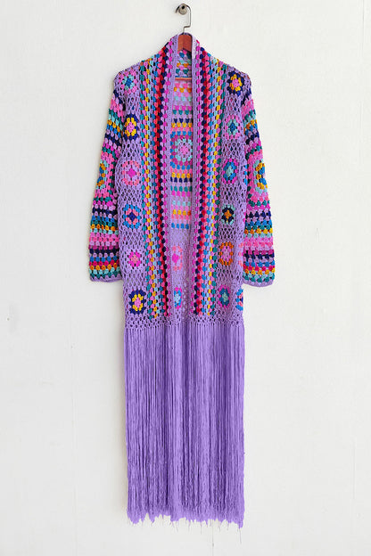 Fringe Crochet Long Sleeve Cardigan