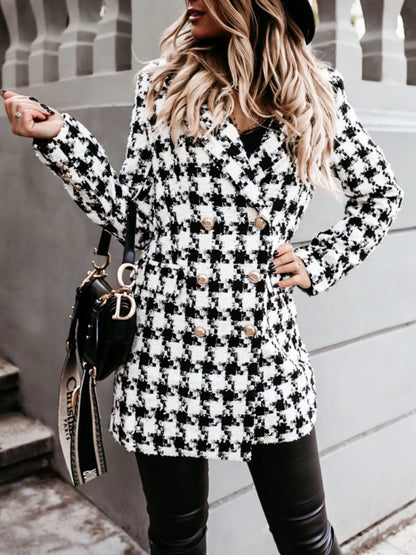 Plaid Tweed Double-Breasted Coat