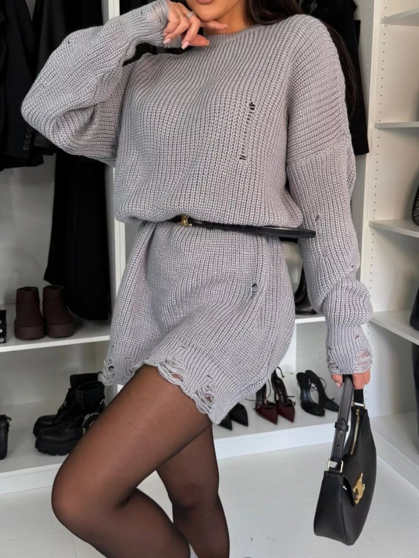 Drop Shoulder Sweater Dress
