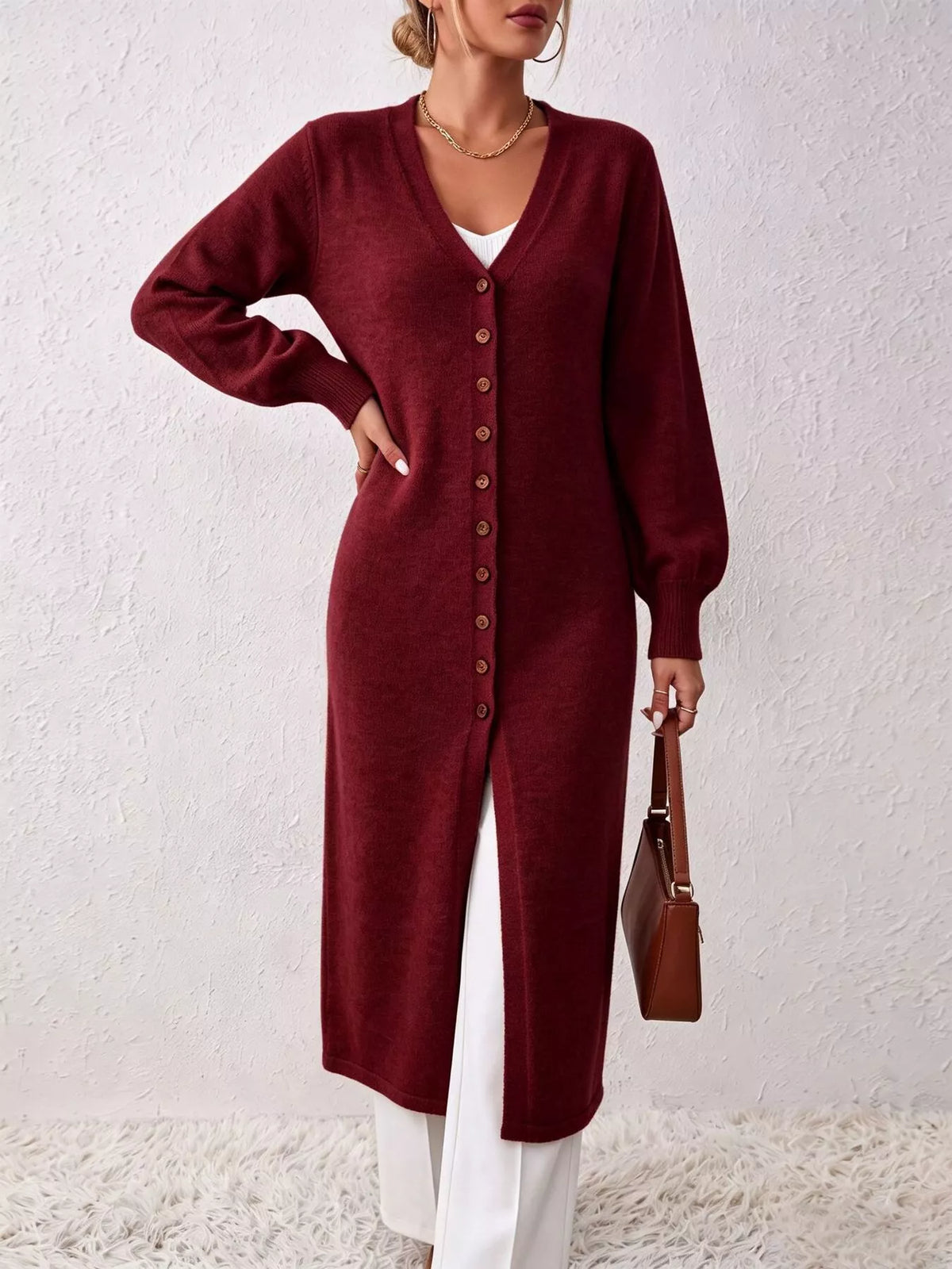 Button Front Long Sleeve Sweater Dress