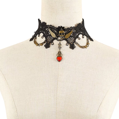 Halloween Lace Skull Necklace Set