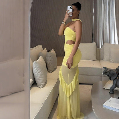 See Through Spliced High Waisted Dress