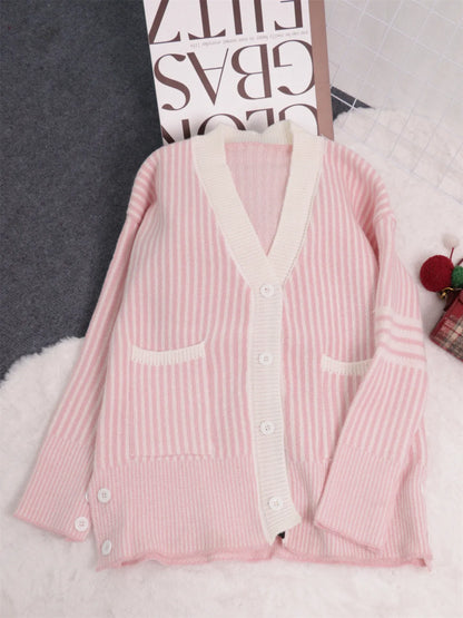 Striped Cardigan with Contrast Trim