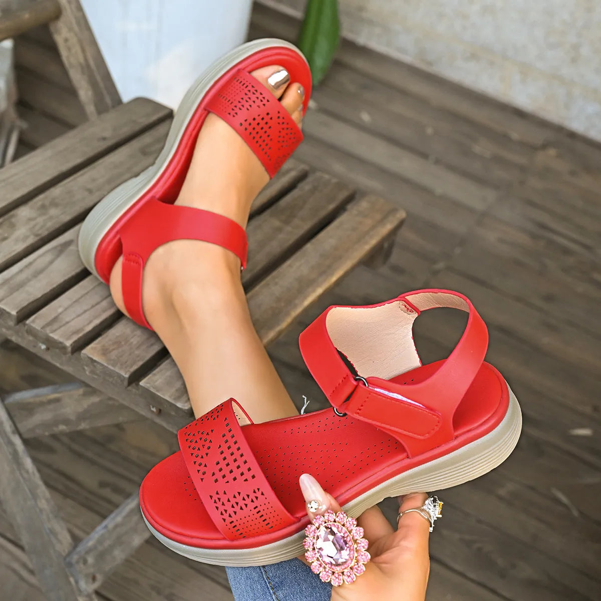 Hollow Out Open Toe Platform Sandals