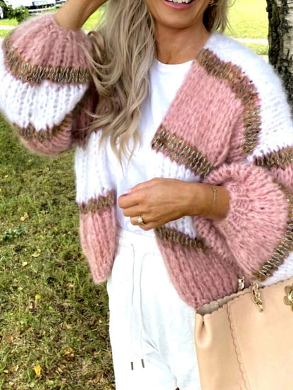 Color Block Open Front Cardigan