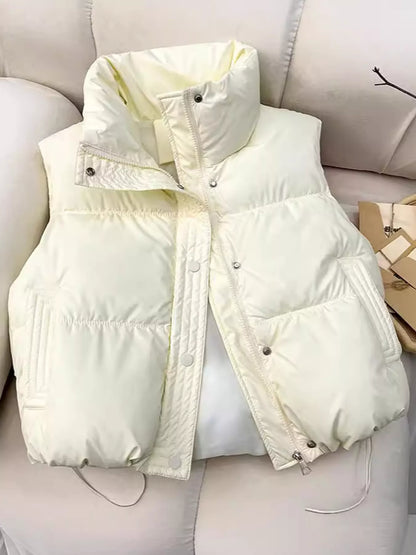 Snap-Front Drawstring Puffer Vest Coat in 3 Colors