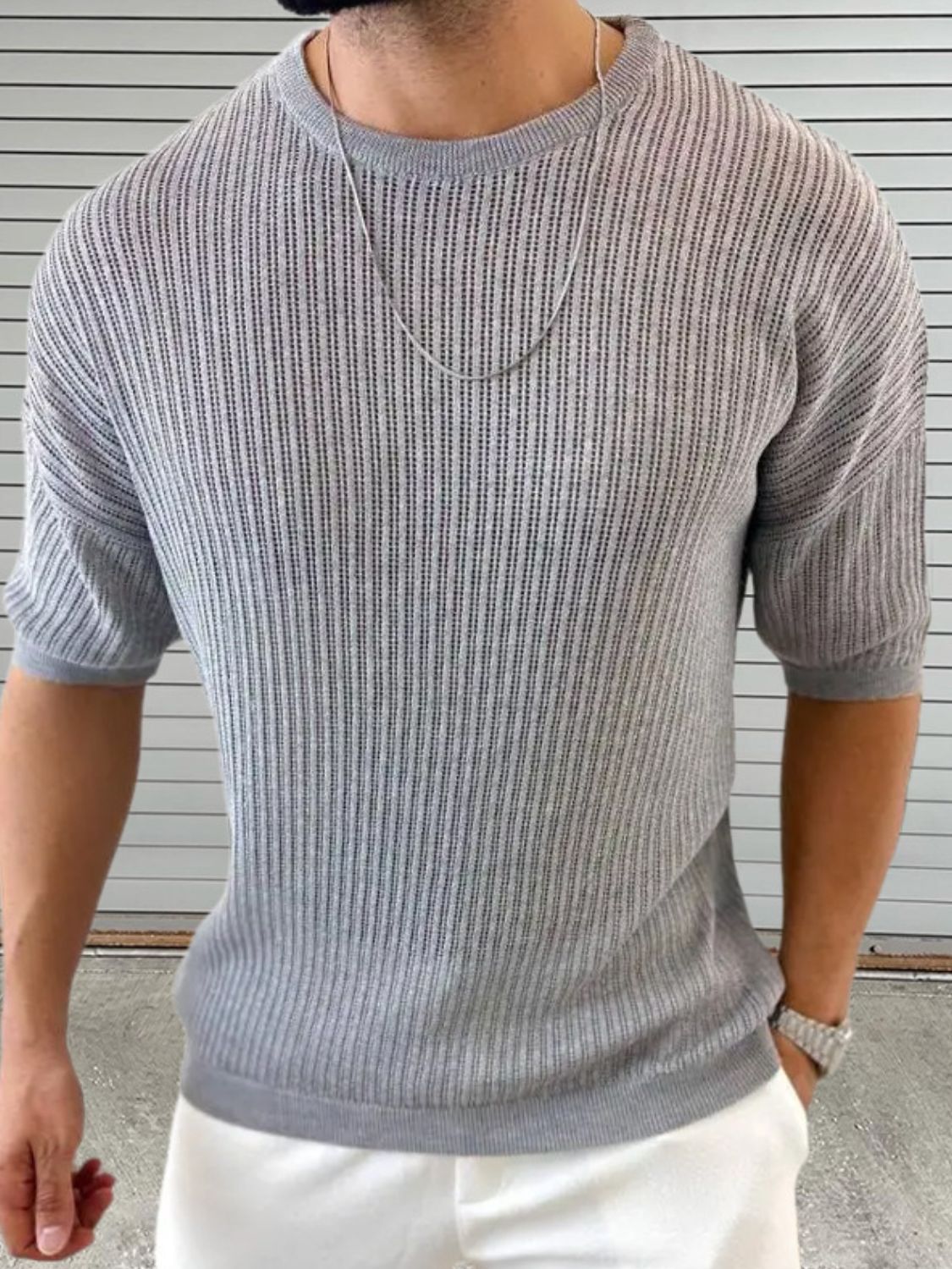 Round Neck Drop Shoulder Knit Top