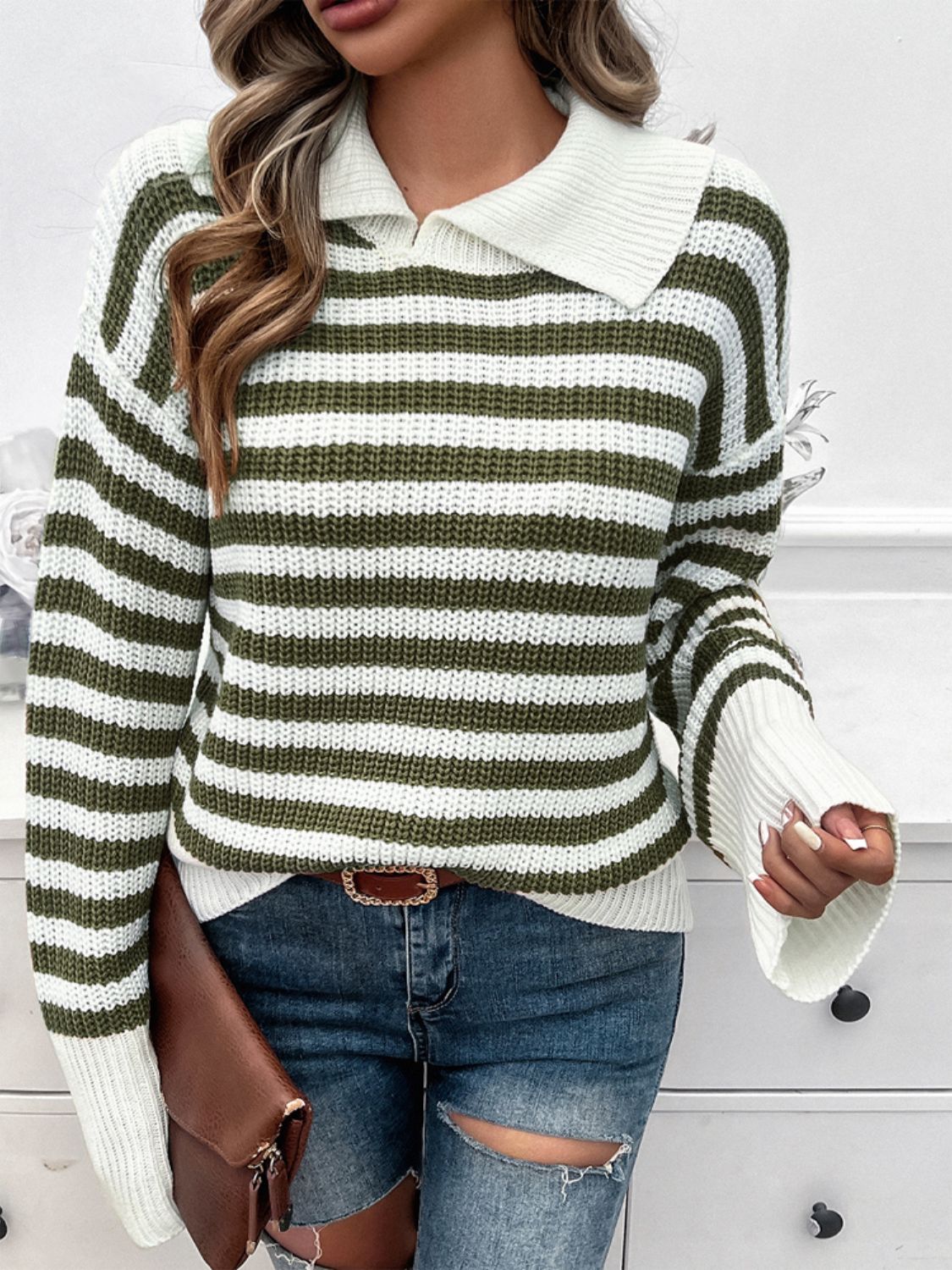 Collared Neck Long Sleeve Sweater