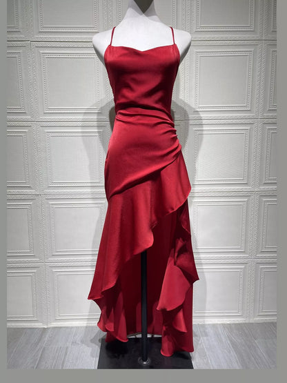 High-low ruffle hem evening dress, view 8