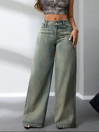 Trendy High Waist Wide Leg Jeans