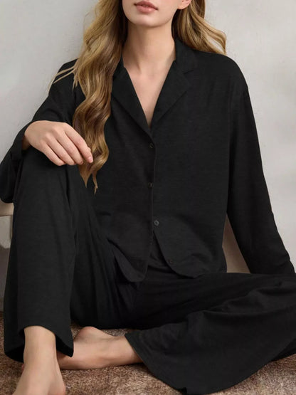 Button-Down Top and Wide-Leg Pants Lounge Set