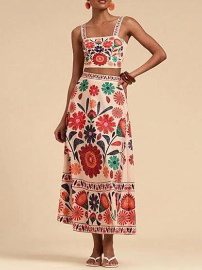 Floral Print Crop Top and Skirt Set