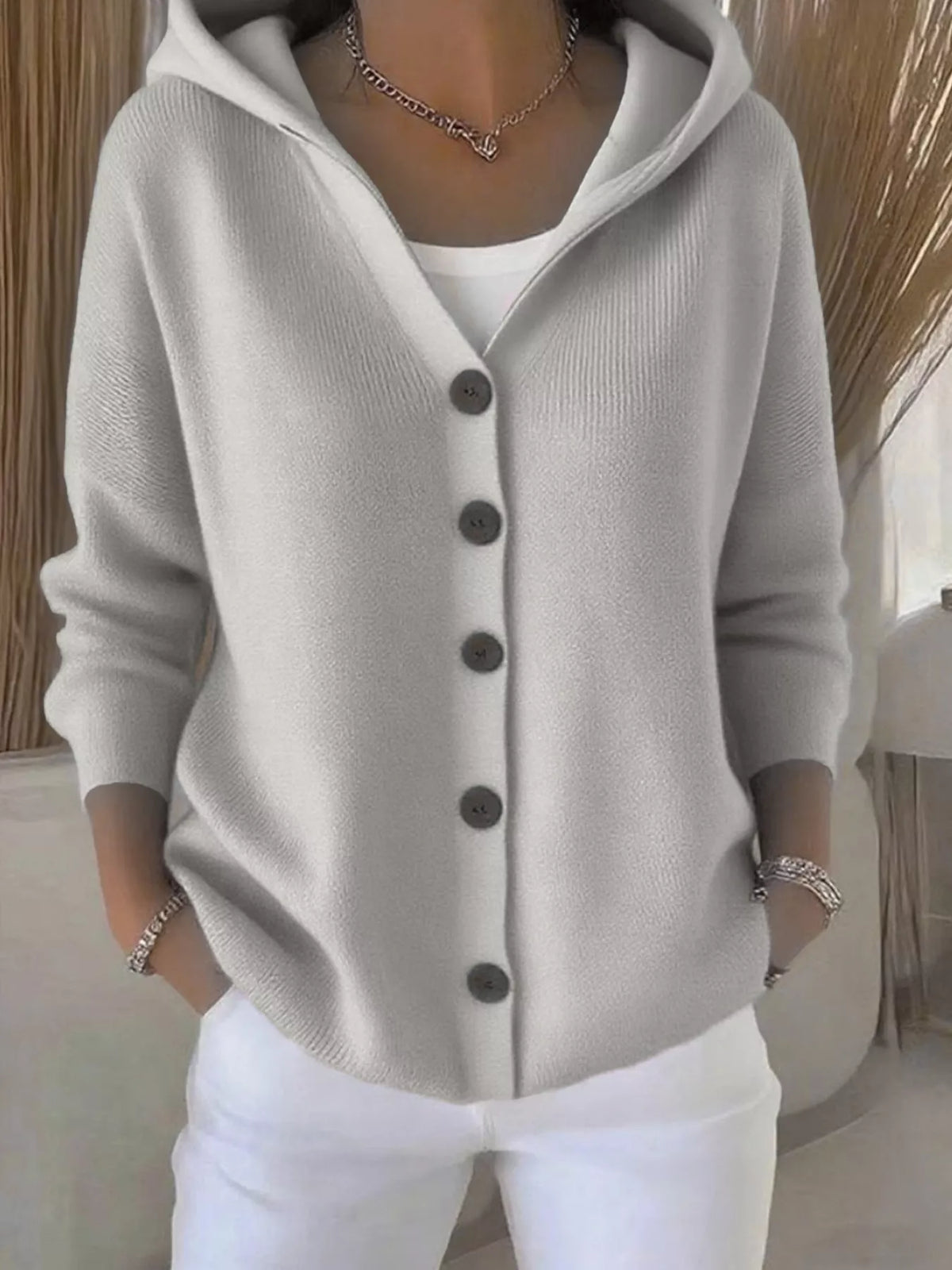 Plus Size Hooded Knit Cardigan, 12 Colors up to 5XL