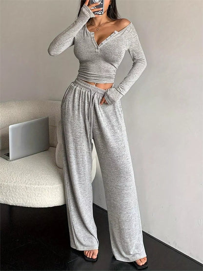 Button detail top and pants set, view 7