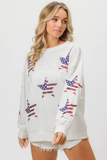 American Flag Sequin Star Sweatshirt