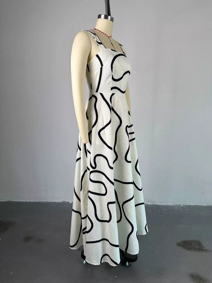 Abstract Print Square Neck Midi Dress