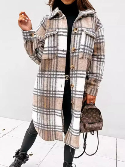Longline Plaid Button Up Coat