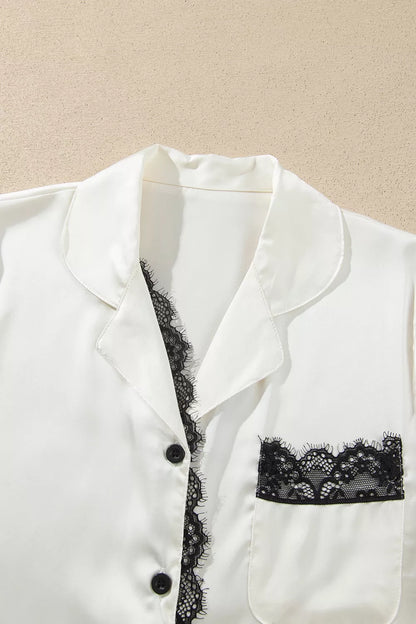 Plus size lace trim pajama set, view 4