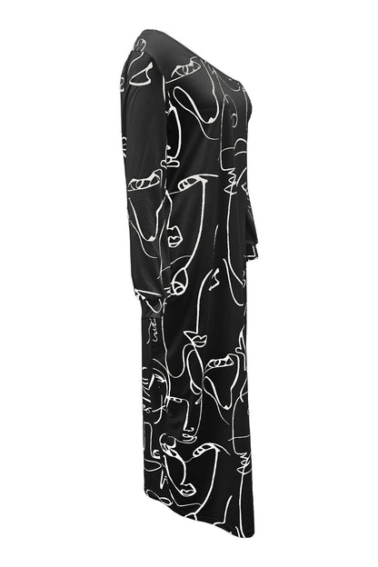 Printed Lantern Sleeve Maxi Dress
