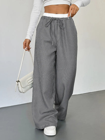 Striped Wide Leg Drawstring Pants