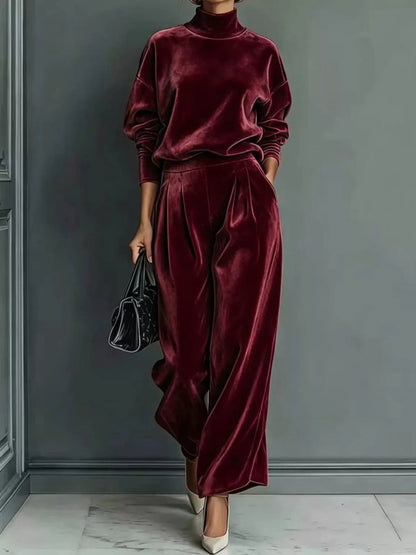 Velvet mock neck top and pants set, view 15