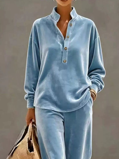 Half-button top and pants set, view 2