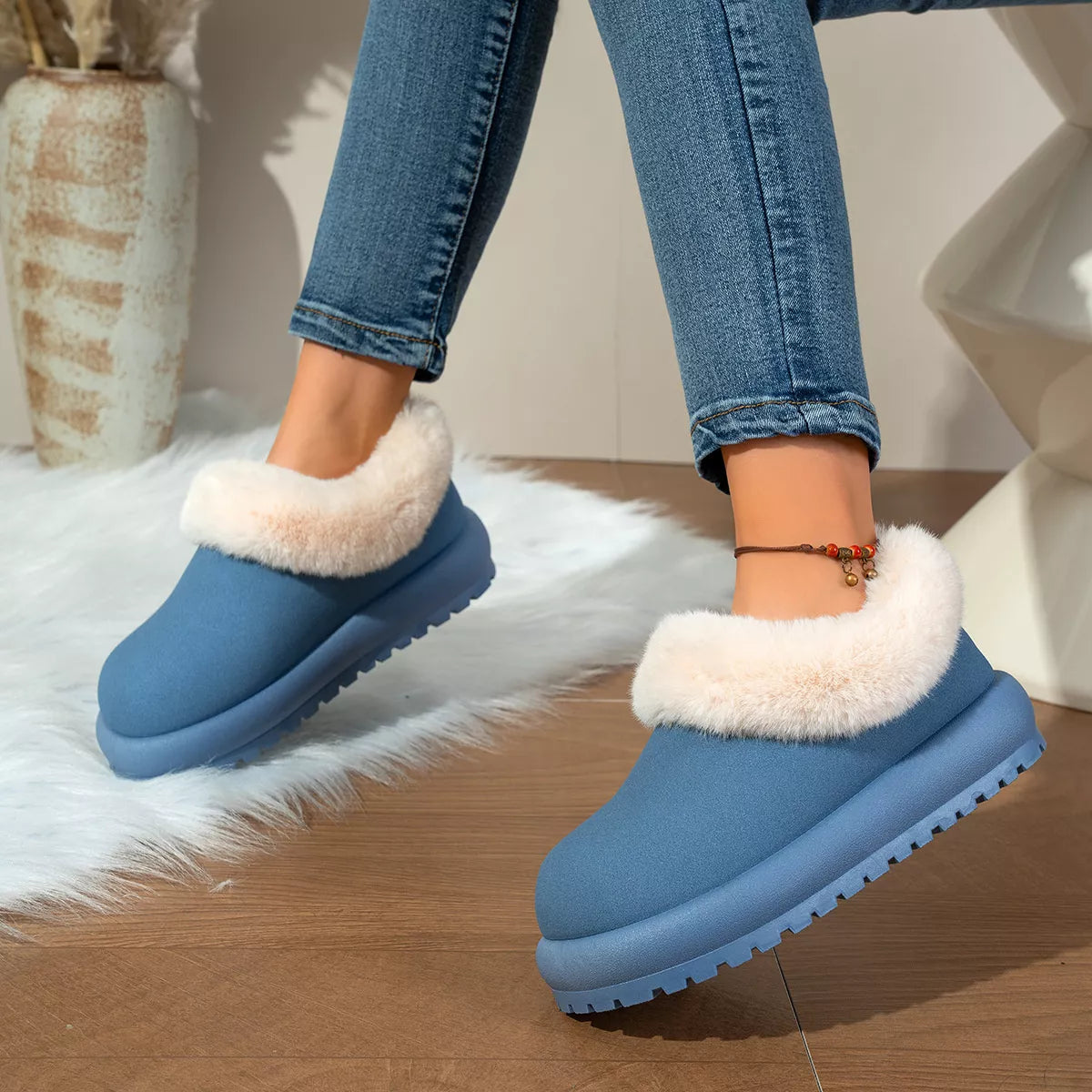 Faux fur lined flat boots, view 6