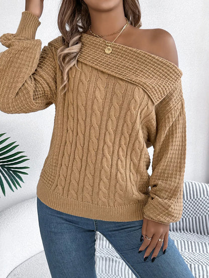 One Shoulder Cable Knit Sweater