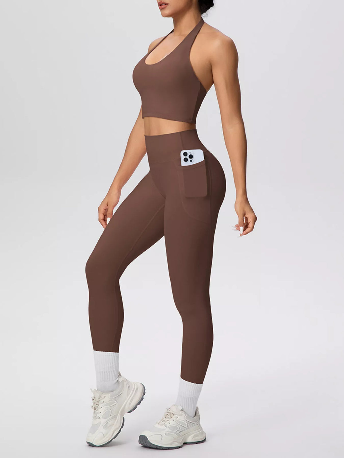 Halter Neck Crop Top & High-Waisted Leggings Set