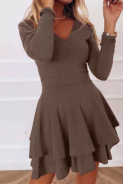 Layered Long Sleeve V-Neck Mini Dress