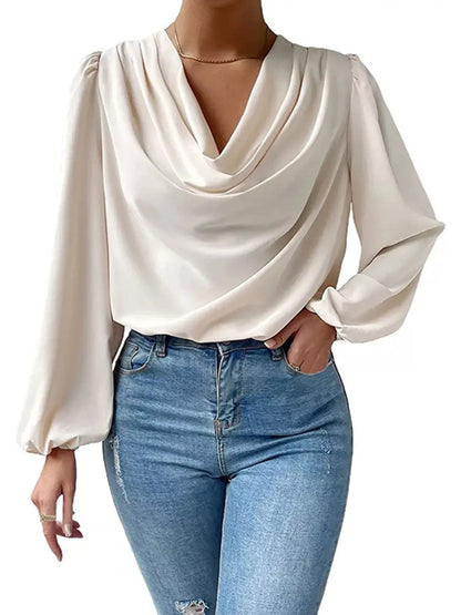 Full Size Cowl Neck Balloon Sleeve Blouse