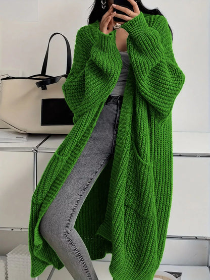 Women's chunky knit openwork cardigan with pockets, S to 5XL