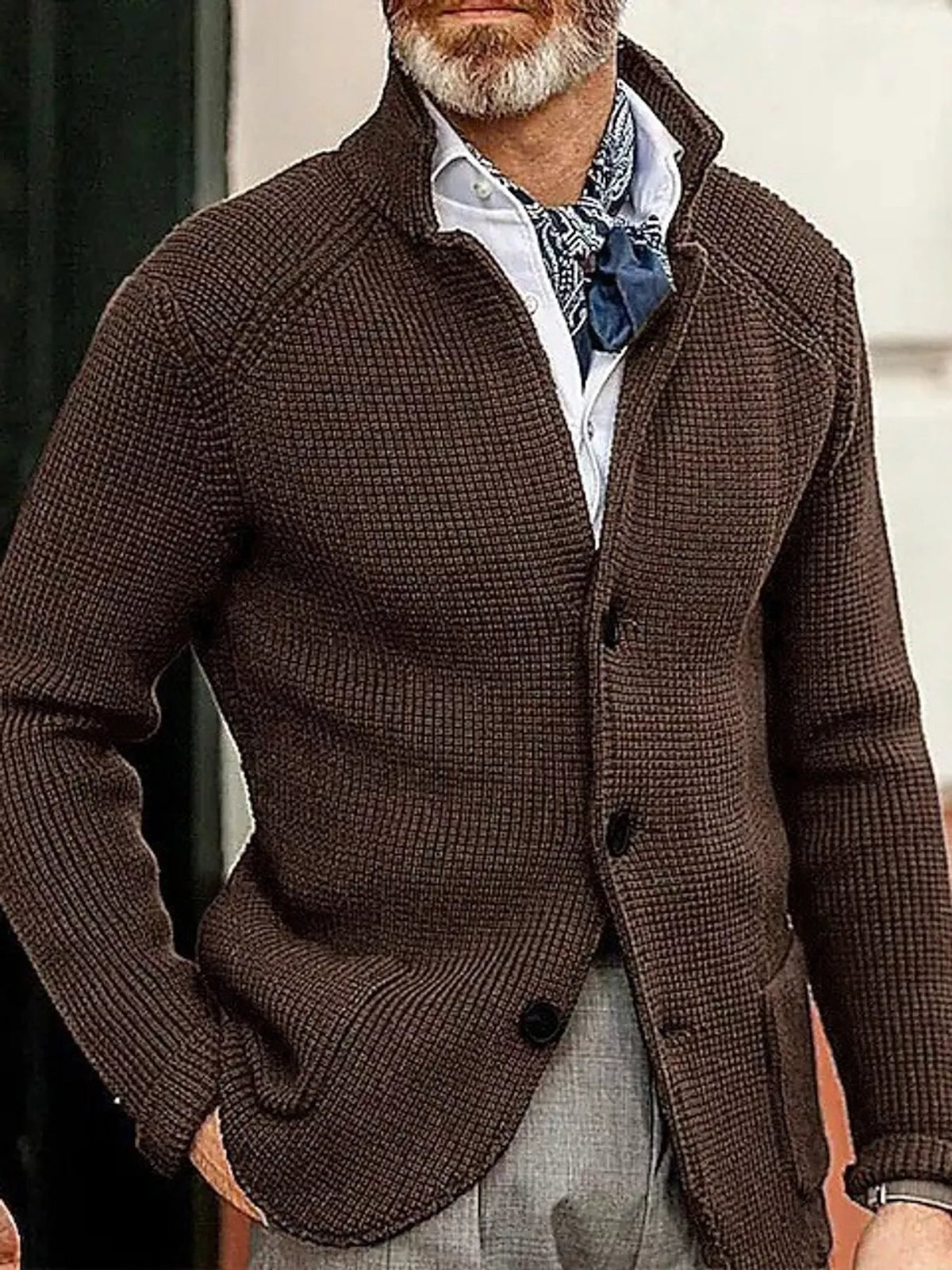 Men's Slim-Fit Knit Stand-Collar Cardigan with Pockets