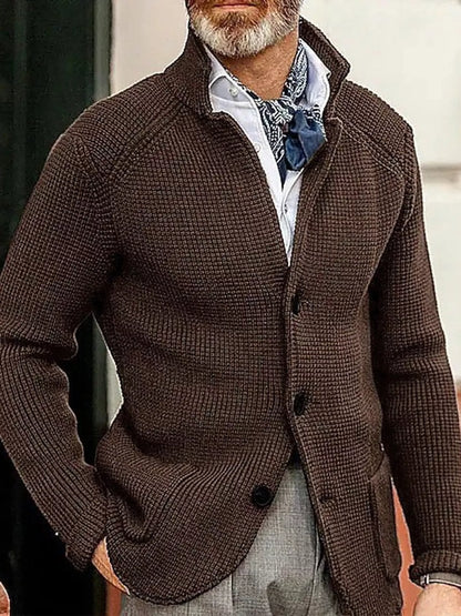 Men's Slim-Fit Knit Stand-Collar Cardigan with Pockets