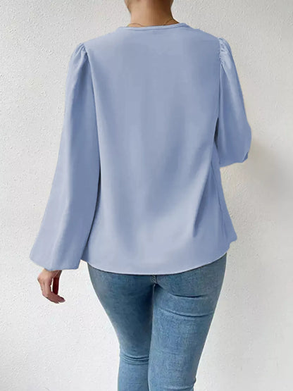 Full Size Cowl Neck Balloon Sleeve Blouse