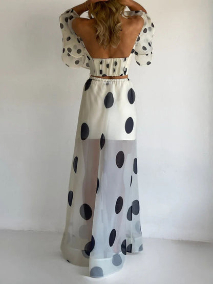 Polka Dot Ruffle Crop Top and Skirt Set