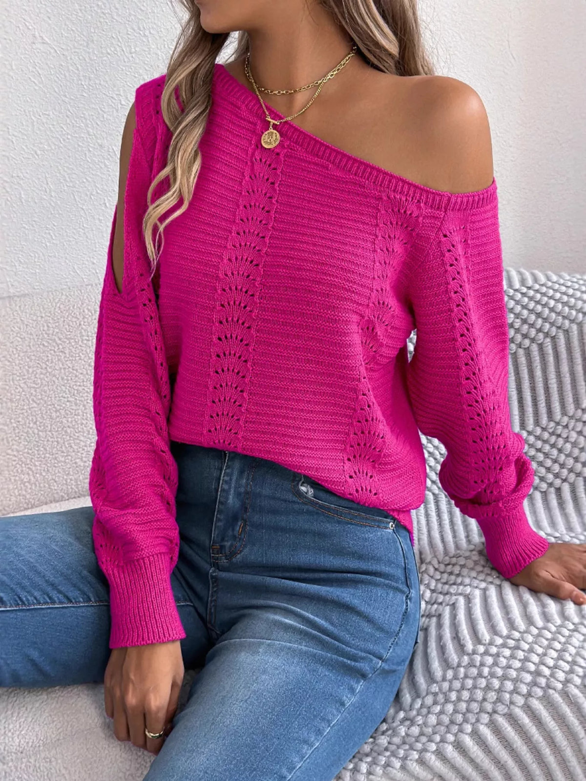 Plus size cold-shoulder sweater, view 7