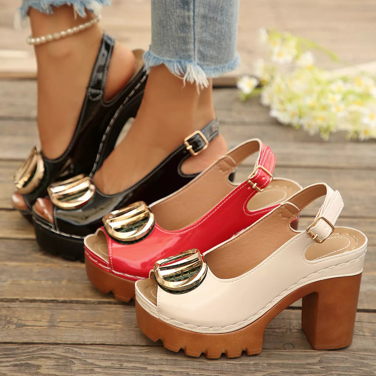 Open Toe Block Heels Sandals