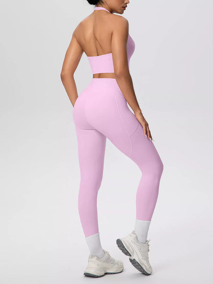 Halter Neck Crop Top & High-Waisted Leggings Set