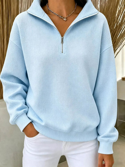 Full Size Waffle Knit Quarter-Zip Sweatshirt Plus Size