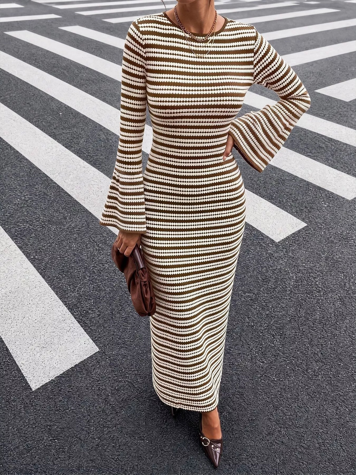 Plus size striped knit dress, view 3