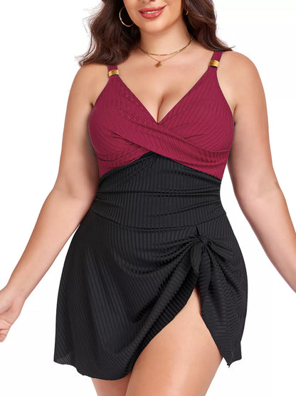 Plus size ruched swim dress, view 2
