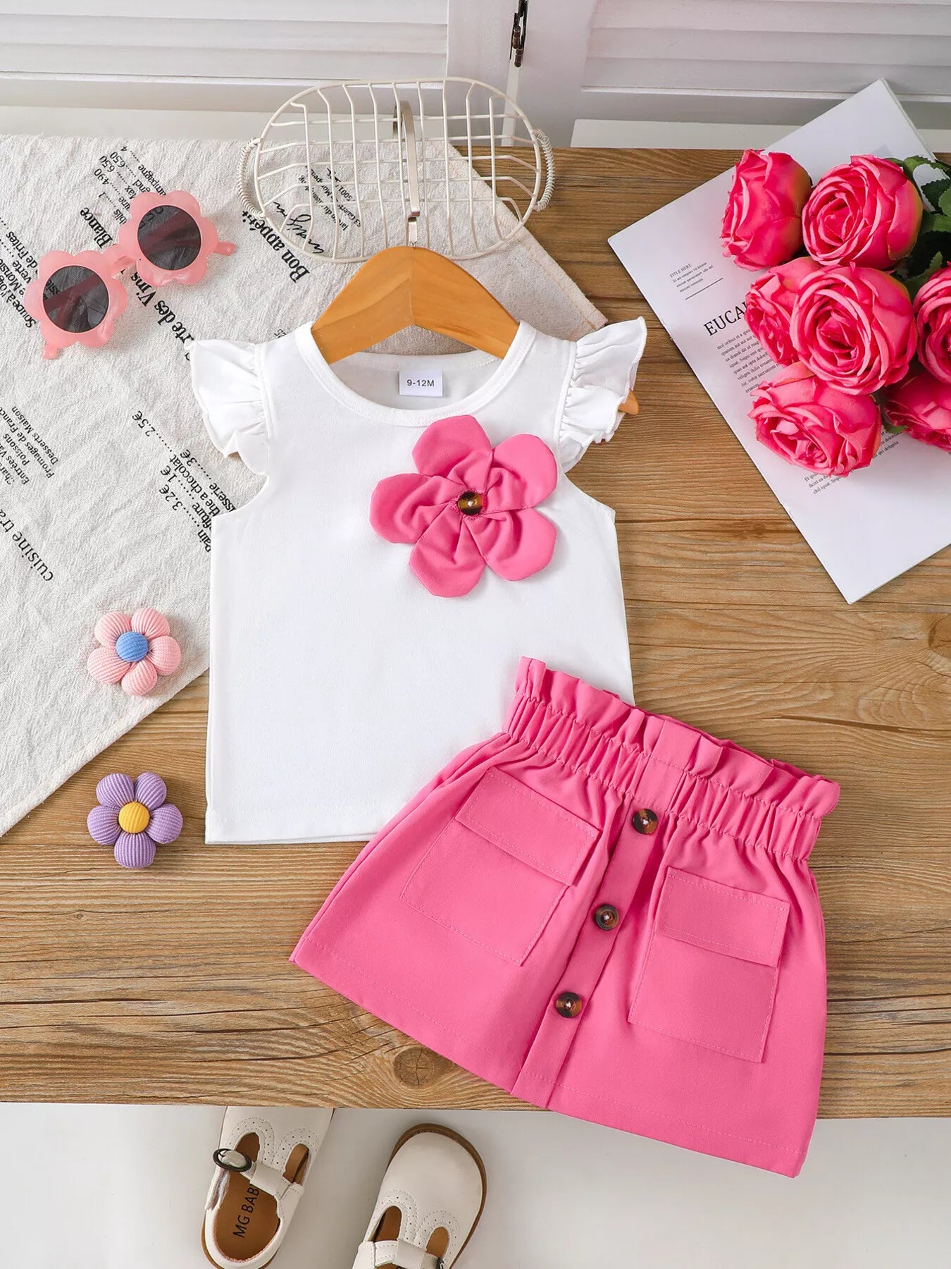 Children's Floral Applique Skirt Set