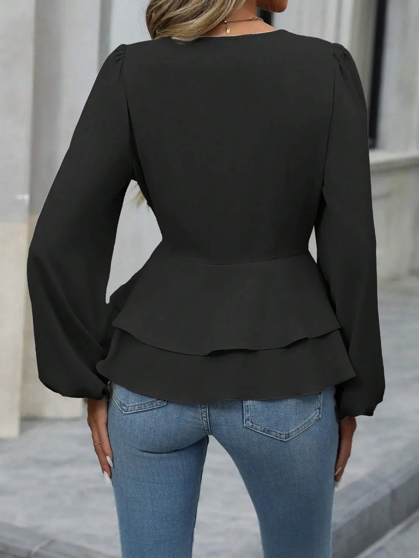 Surplice Balloon Sleeve Blouse