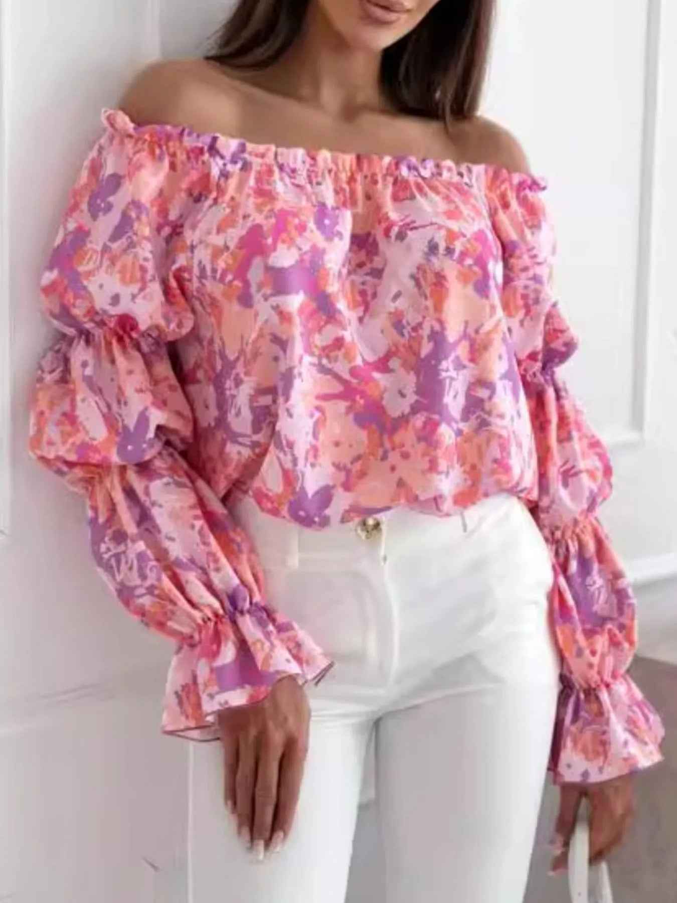 Off-Shoulder Floral Ruffle Blouse