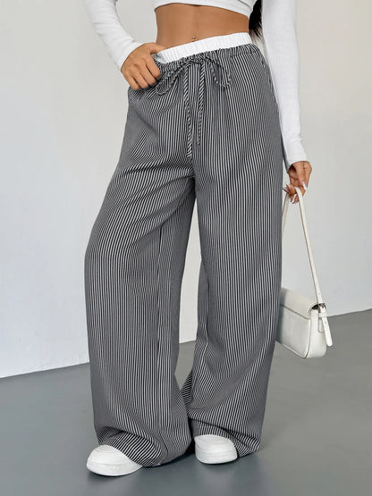 Striped Wide Leg Drawstring Pants