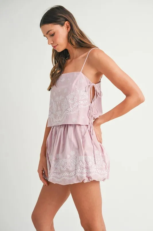 Embroidered Crop Cami Mini Skirt Set