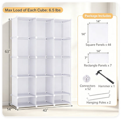 3-Cube White Modular Kids Closet