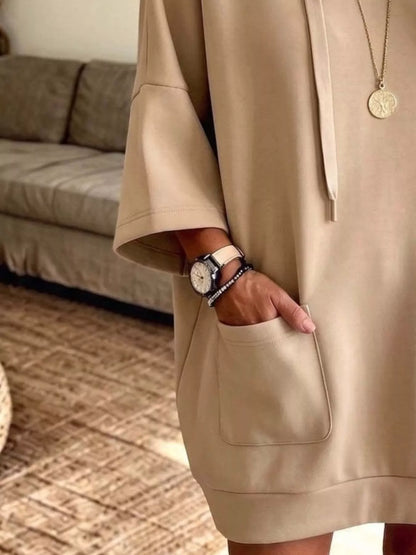 Drawstring Hoodie Dress with Pockets