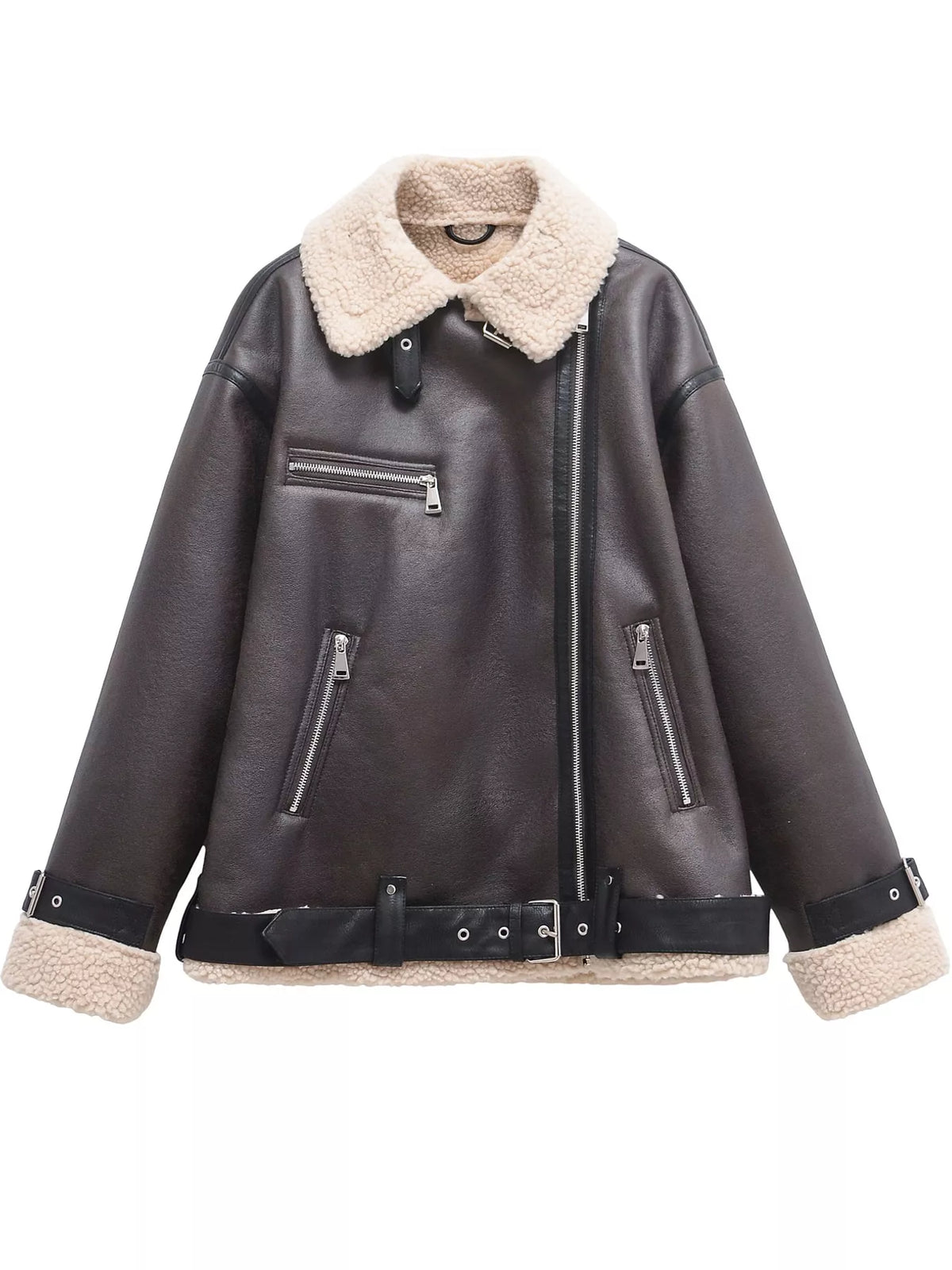Dark brown faux leather jacket, view 7
